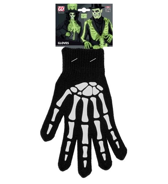 Halloween Handschoenen Zwart Wit Skelet Glow In The Dark van Widmann koop je bij Partywinkel