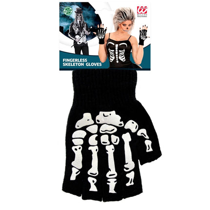 Halloween Handschoenen Zwart Wit Skelet Vingerloos van Widmann koop je bij Partywinkel