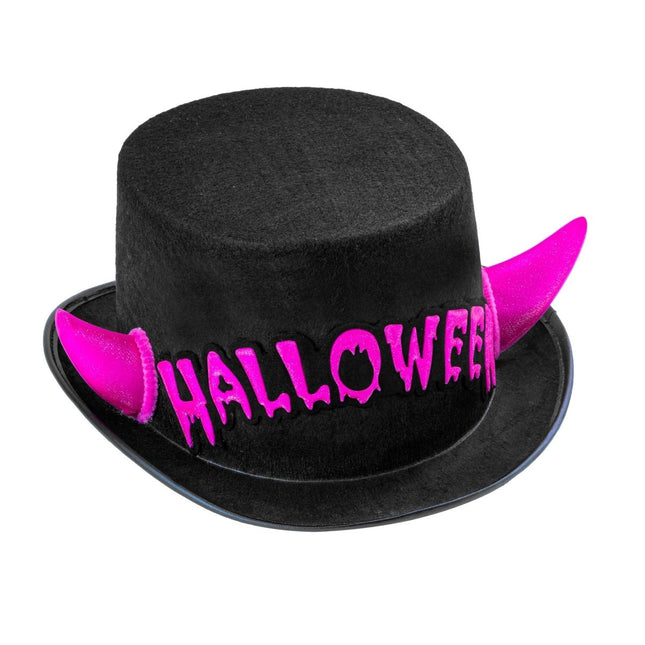 Halloween Hoge Hoed Zwart Roze Duivel van Widmann koop je bij Partywinkel