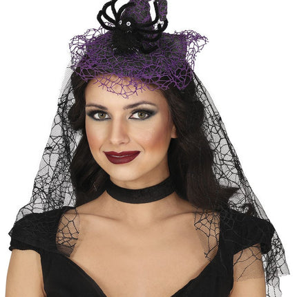 Halloween Hoofdband Heks Met Sluier - Partywinkel - 8434077246009