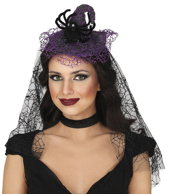 Halloween Hoofdband Heks Met Sluier - Partywinkel - 8434077246009