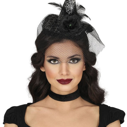 Halloween Hoofdband Heksenhoed Met Sluier - Partywinkel - 8434077249222