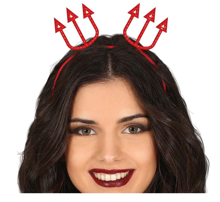 Halloween Hoofdband Rood Drietand - Partywinkel - 8434077268384