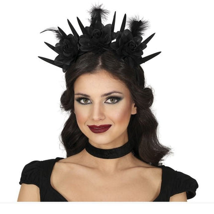 Halloween Hoofdband Zwart Bloemen - Partywinkel - 8434077249239