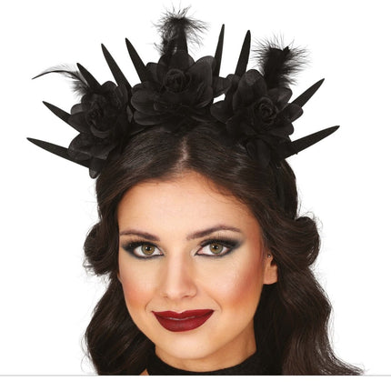 Halloween Hoofdband Zwart Bloemen - Partywinkel - 8434077249239