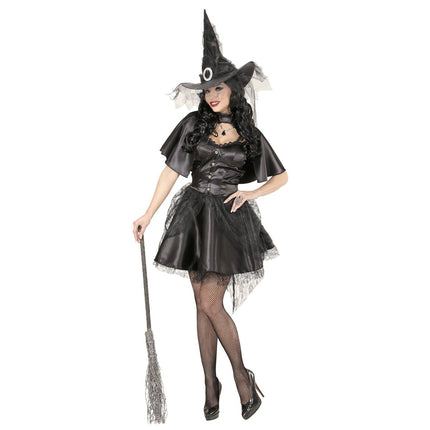 Halloween Jurk Zwart Dames Heks Tule 3 delig van Widmann koop je bij Partywinkel