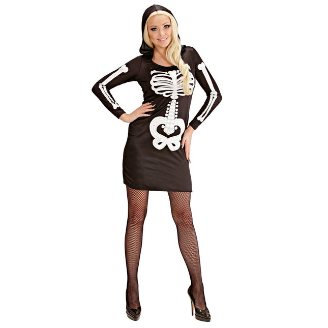 Halloween Jurk Zwart Wit Skelet van Widmann koop je bij Partywinkel