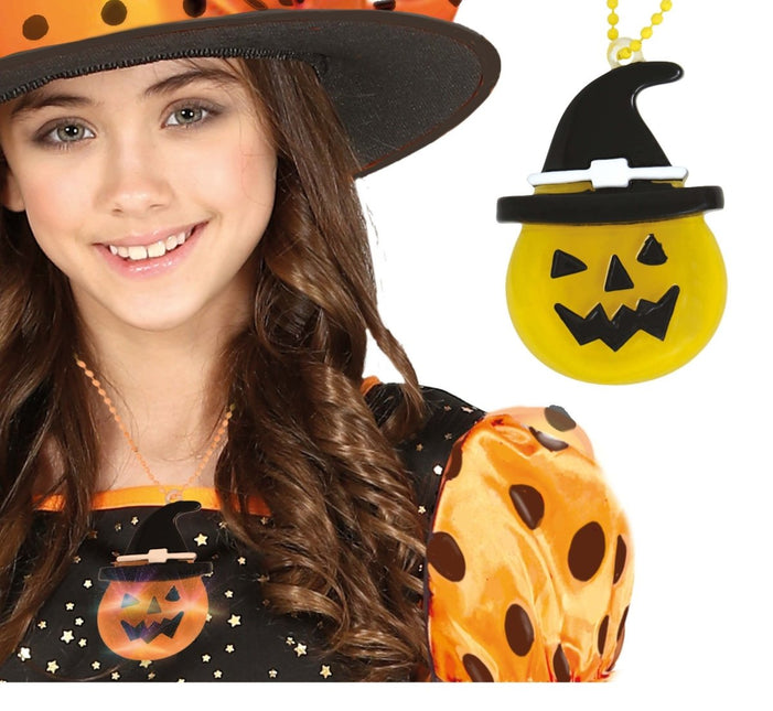 Halloween Ketting Pompoen Met Licht 5cm - Partywinkel - 8434077190593