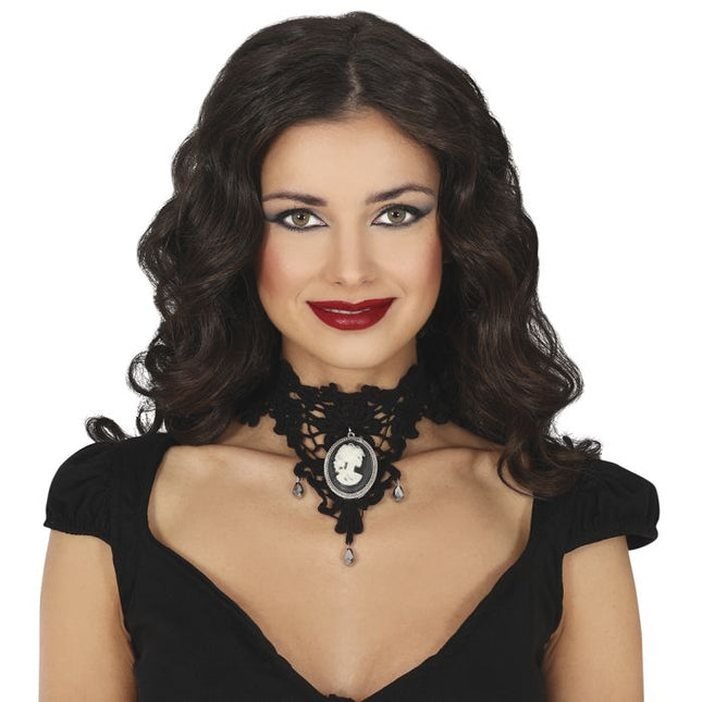 Halloween Ketting Zwart Medaillon - Partywinkel - 8434077249444