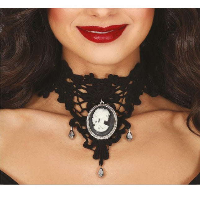 Halloween Ketting Zwart Medaillon - Partywinkel - 8434077249444