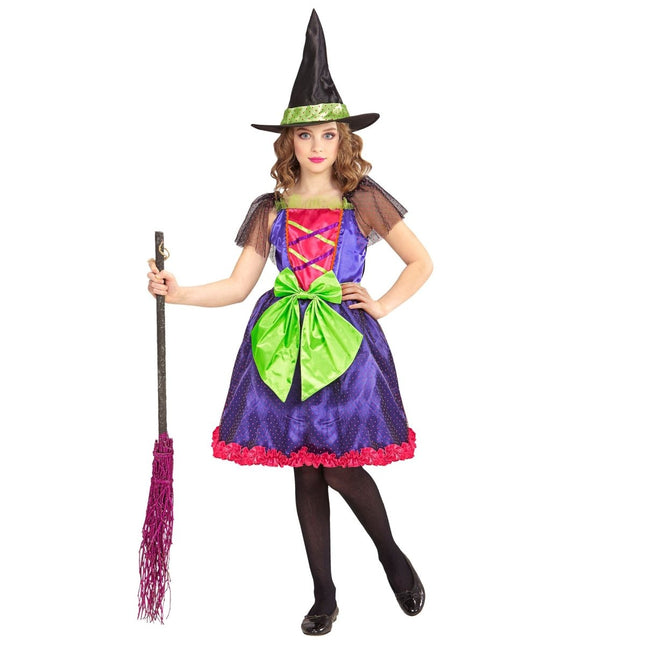 Halloween Kostuum Paars Groen Meisje Heks van Widmann koop je bij Partywinkel