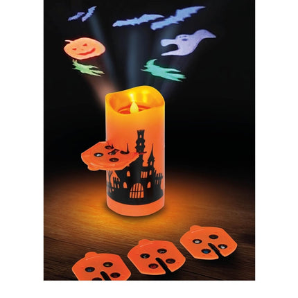 Halloween Led Projector Oranje Kaars 16cm - Partywinkel - 8434077190548