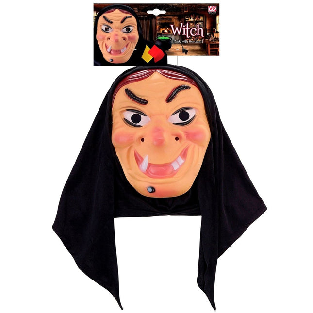Halloween Masker Zwart Heks Met Hoofddoek van Widmann koop je bij Partywinkel