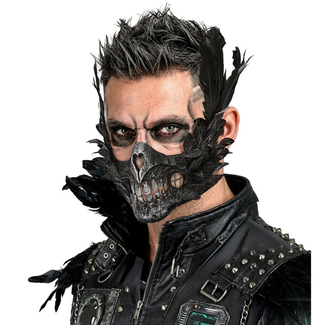 Halloween Masker Zwart Schedel Met Veren van Widmann koop je bij Partywinkel