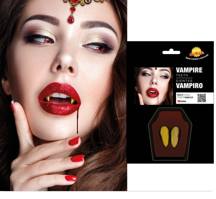 Halloween Nep Tanden Goud Hoektand 2st - Partywinkel - 8434077209028