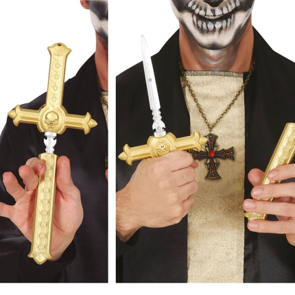 Halloween Nep Zwaard Dolk Kruis 26cm - Partywinkel - 8434077164440