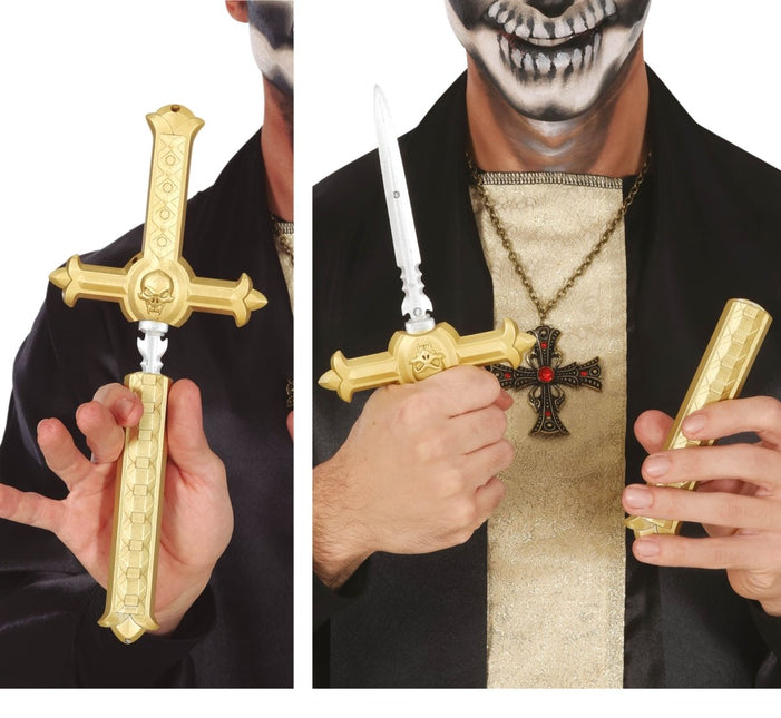 Halloween Nep Zwaard Dolk Kruis 26cm - Partywinkel - 8434077164440