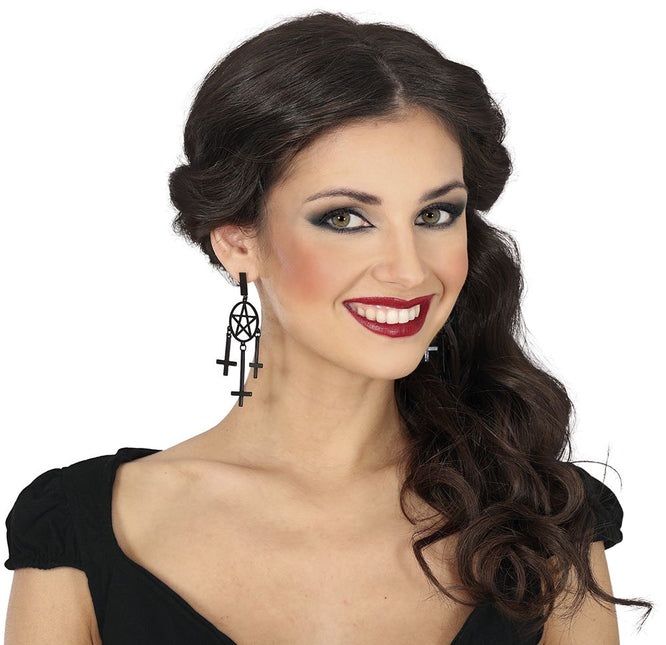 Halloween Oorbellen Kruis 8cm - Partywinkel - 8434077249437