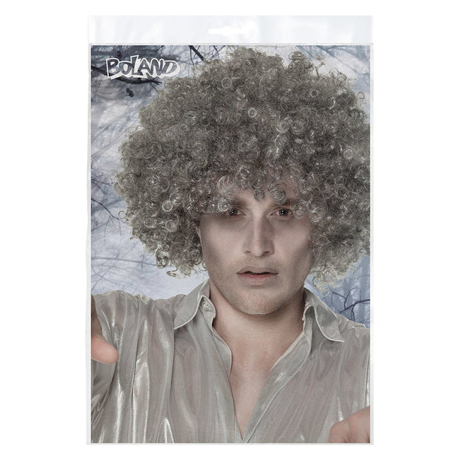 Halloween Pruik Afro Grijs van Boland koop je bij Partywinkel
