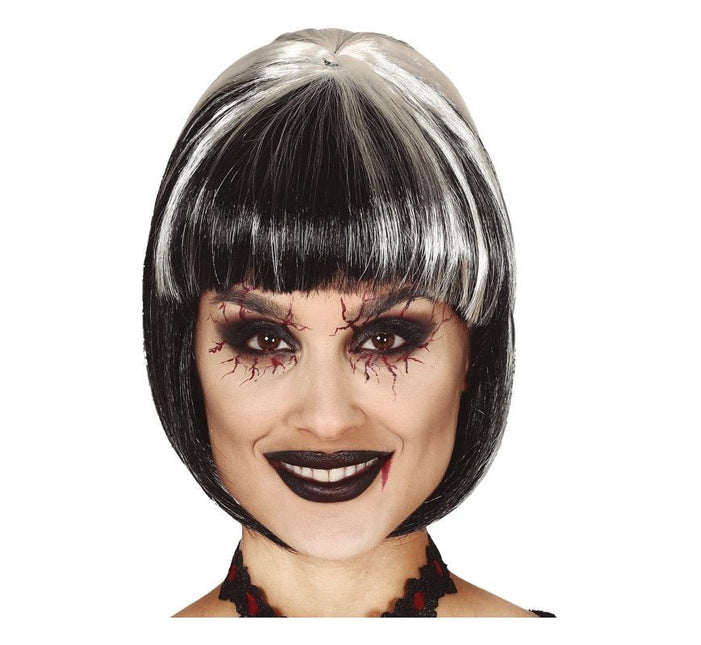 Halloween Pruik Bob Zwart Wit van Fiestas Guirca koop je bij Partywinkel