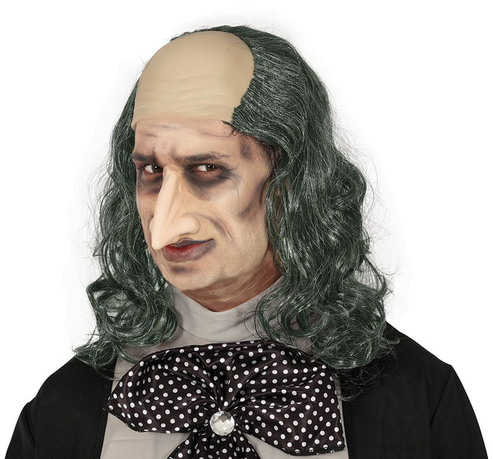 Halloween Pruik Kaal Met Lang Grijs Haar - Partywinkel - 8434077480526