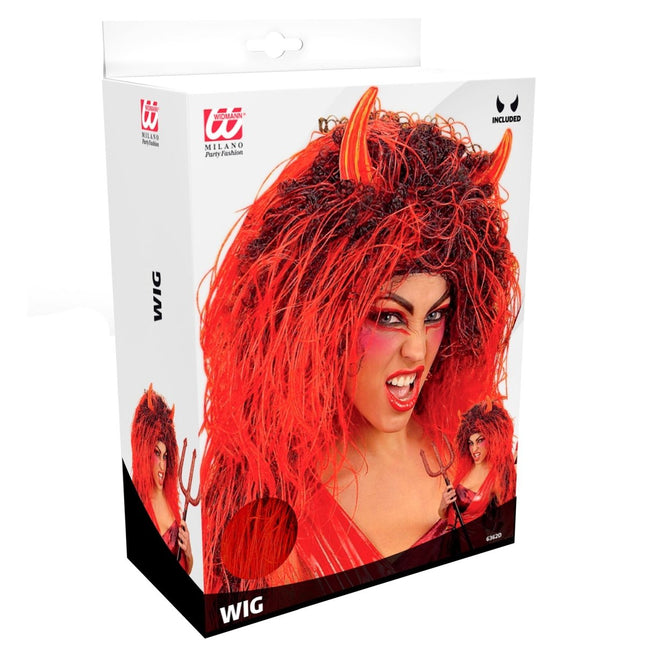Halloween Pruik Rood Lang Haar Duivel van Widmann koop je bij Partywinkel
