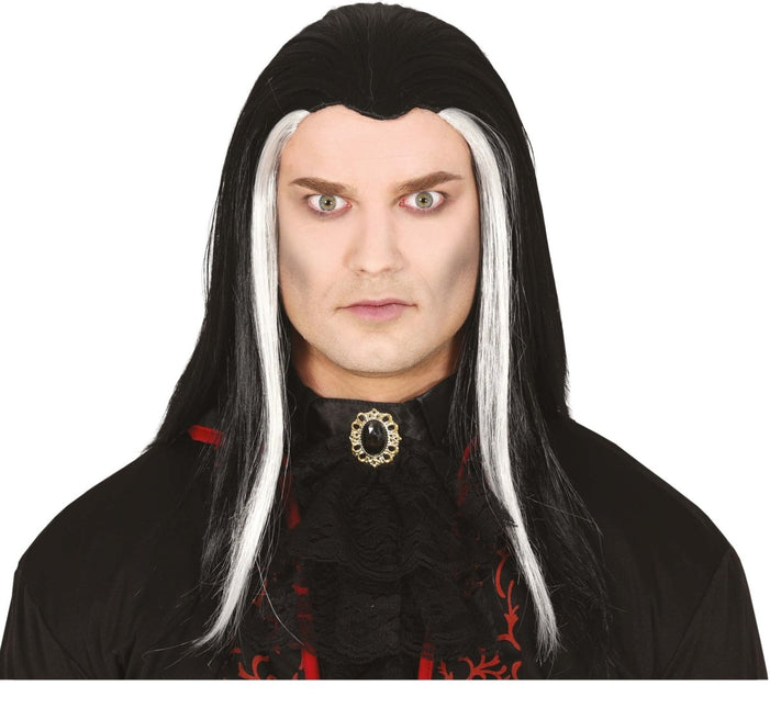 Halloween Pruik Wit Zwart Vampier - Partywinkel - 8434077480519