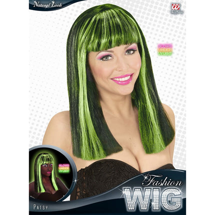 Halloween Pruik Zwart Groen Strepen van Widmann koop je bij Partywinkel