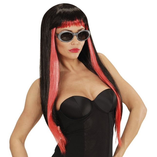 Halloween Pruik Zwart Rood Gothic van Widmann koop je bij Partywinkel