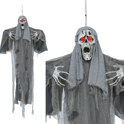 Halloween Skelet Hangend Geest Met Licht, Geluid En Beweging 1,10m van Fiestas Guirca koop je bij Partywinkel