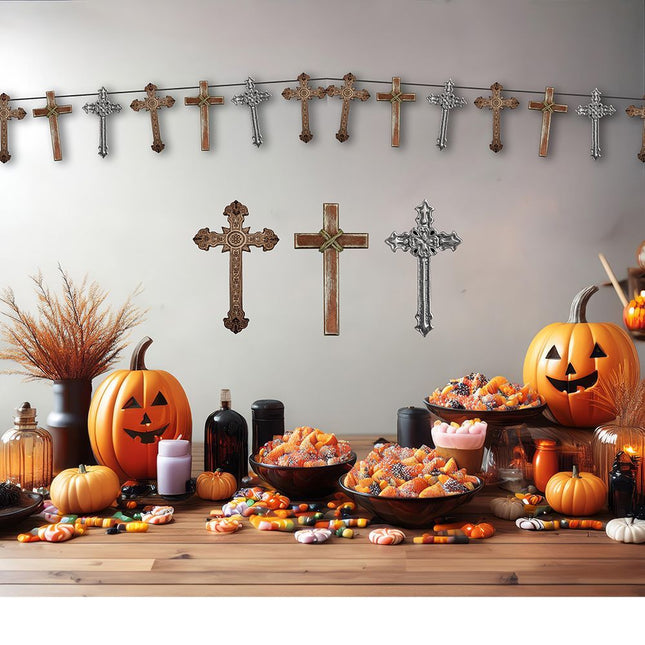Halloween Slinger Bruin Grijs Kruis 2,74m - Partywinkel - 8434077268759