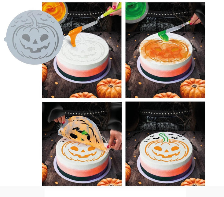 Halloween Taartsjabloon Pompoen 25cm - Partywinkel - 8434077269619