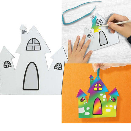 Halloween Tafeldecoratie Wit Kasteel Silhouetten 12cm 6st - Partywinkel - 8434077315101