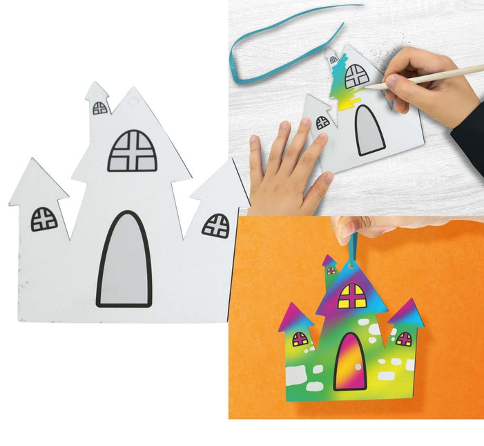 Halloween Tafeldecoratie Wit Kasteel Silhouetten 12cm 6st - Partywinkel - 8434077315101