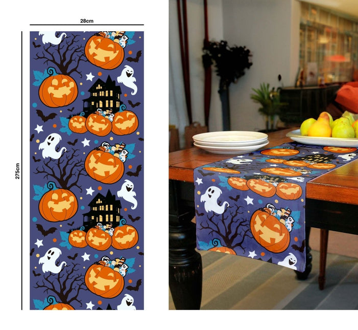Halloween Tafelloper Pompoenen En Spoken 2,75m - Partywinkel - 8434077268995
