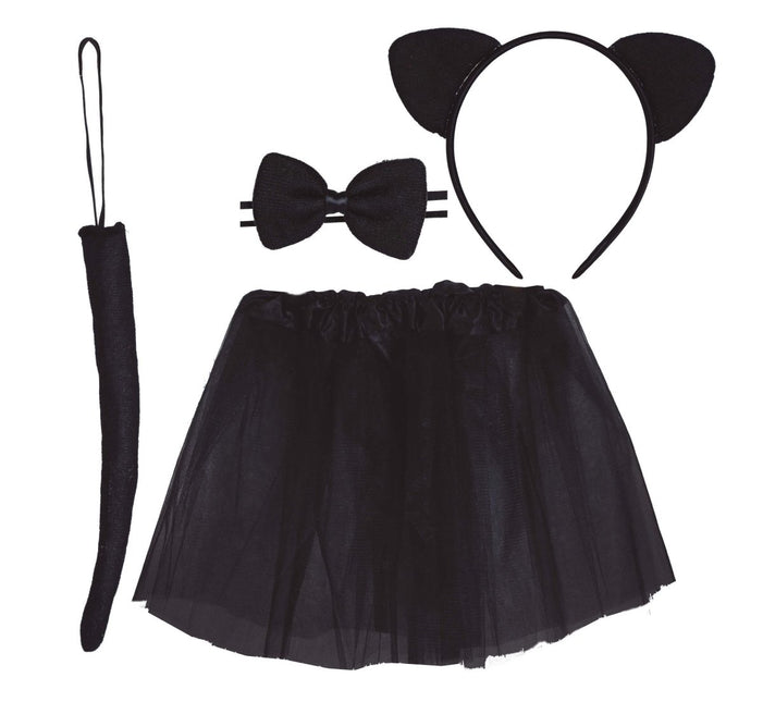 Halloween Verkleedset Zwart Meisje Kat 4 delig - Partywinkel - 8434077190210