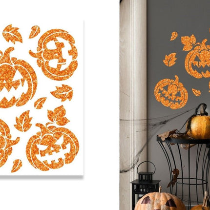 Halloween Wanddecoratie Stickers Pompoenen 11 delig - Partywinkel - 8434077268681