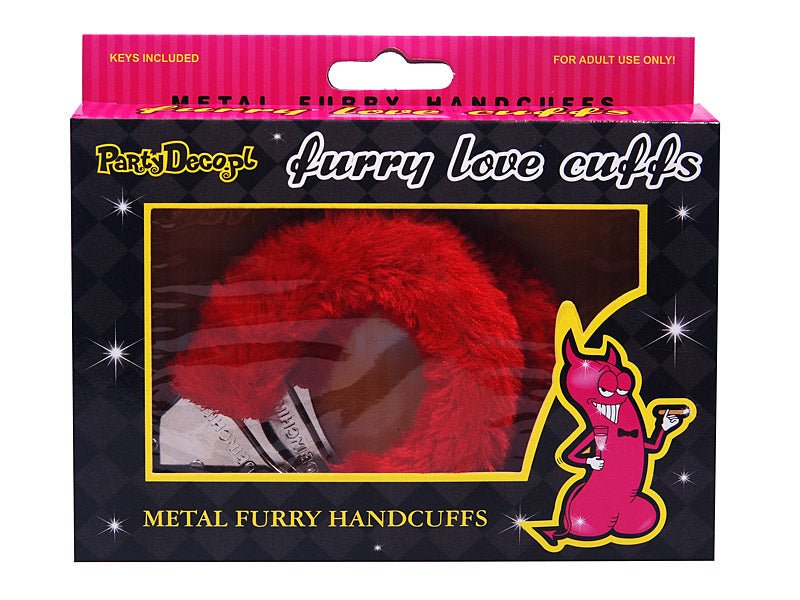 Handcuffs with fur, red - Partywinkel - 5901157443342