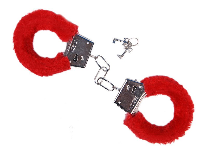 Handcuffs with fur, red - Partywinkel - 5901157443342