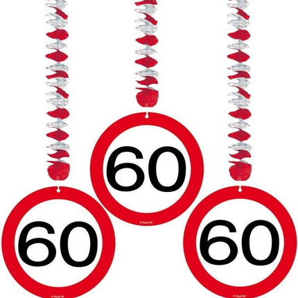 Hangdecoratie 60 Jaar Verkeersbord 17,5cm 3st van Folat koop je bij Partywinkel