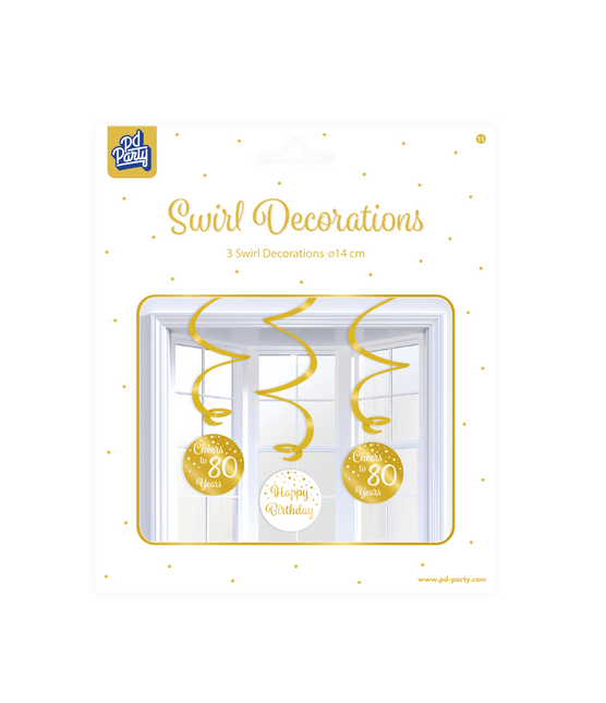 Hangdecoratie 80 Jaar Happy Birthday 17cm 3st van Paper Dreams koop je bij Partywinkel