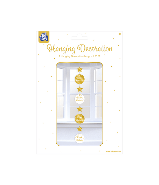 Hangdecoratie Happy Birthday Goud Wit 20,5cm van Paper Dreams koop je bij Partywinkel