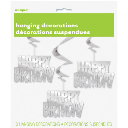Hangdecoratie Happy Birthday Zilver 81cm 3st van Unique koop je bij Partywinkel