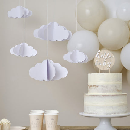 Hangdecoratie Wolken 3D 15cm 5st van Ginger Ray koop je bij Partywinkel