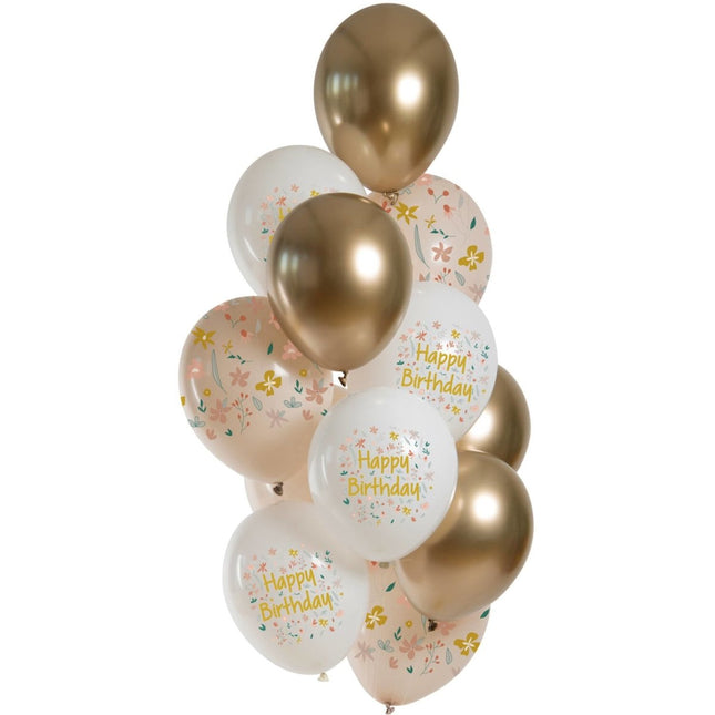 Happy Birthday Ballonnen Bloemen 33cm 12st van Folat koop je bij Partywinkel