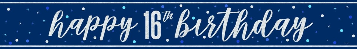 Happy Birthday Banner Blauw 16 Jaar 2,74m van Unique koop je bij Partywinkel