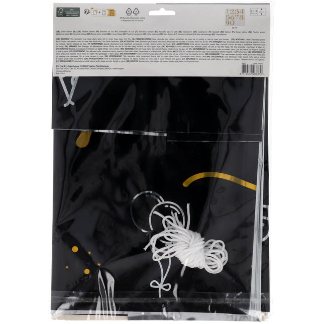 Happy Birthday Banner Zwart Goud 1,6m van Folat koop je bij Partywinkel