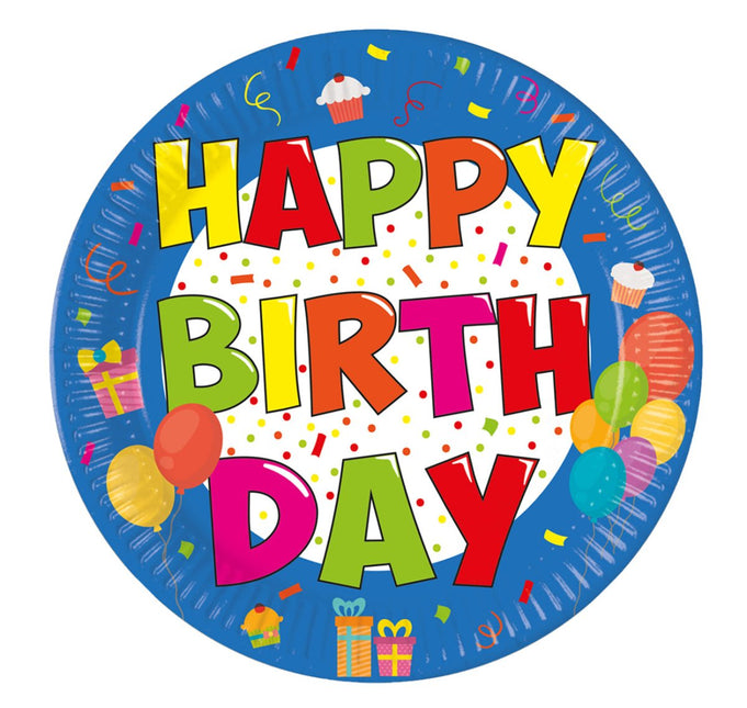 Happy Birthday Borden Gekleurd Papier 20cm 8st van Procos koop je bij Partywinkel