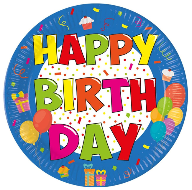 Happy Birthday Borden Gekleurd Papier 23cm 8st van Procos koop je bij Partywinkel