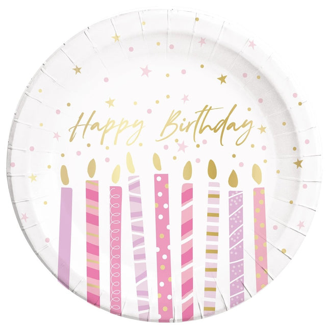 Happy Birthday Borden Kaarsen 23cm 8st van Procos koop je bij Partywinkel